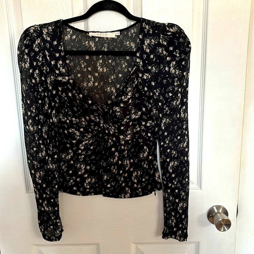 ASTR Sheer black floral blouse